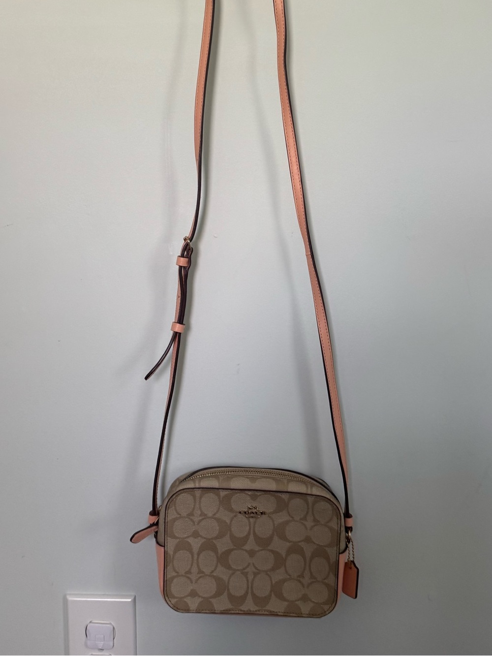 Coach Signature Canvas Crossbody in Khaki/Tan with Pink Trim - Picture 3 of 4